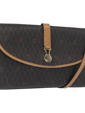 Authentic Christian Dior Honeycomb Canvas Shoulder Bag PVC Black Gold